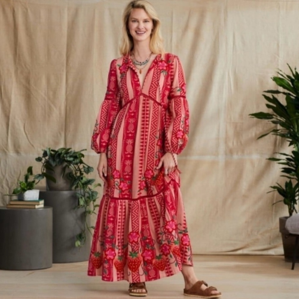 Farm Rio Embroidered Floral Strawberry Maxidress